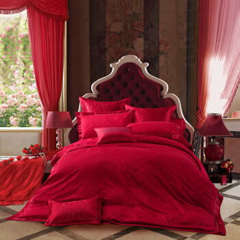 SAINTMARC罗莱出品 立体提花全棉四件套 婚庆纯棉床上用品床品套件床单被罩 波尔多玫瑰 220*240