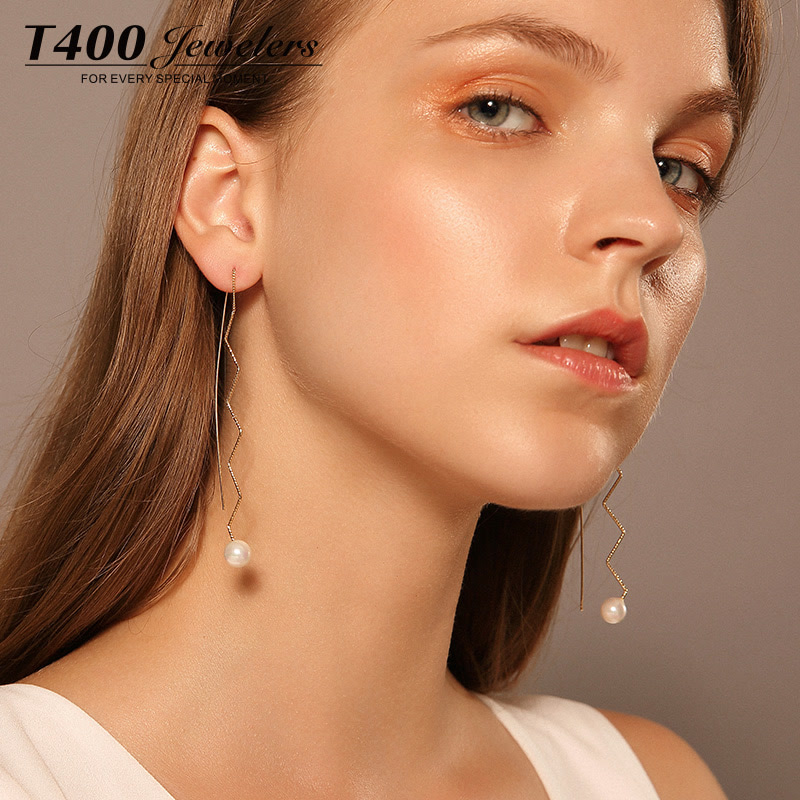 日韩国仿珍珠耳环简约气质耳钉女个性几何长款耳坠学生森系耳饰品