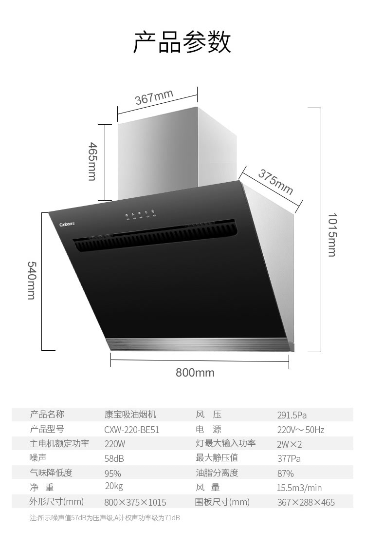 康宝(canbo)触控侧吸式吸油烟机燃气灶具高温数显嵌入