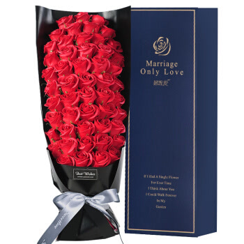 姻唯爱 51朵红色玫瑰花香皂花礼盒保鲜花速递生日礼物送女友