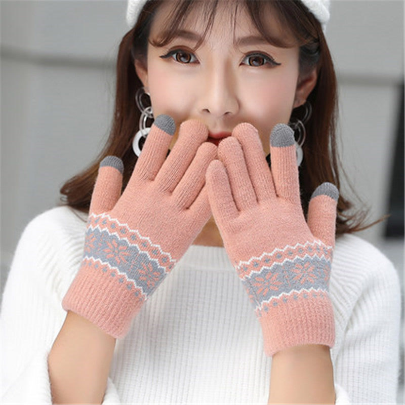 时尚韩版加厚保暖可爱情侣圣诞麋鹿雪花针织手套