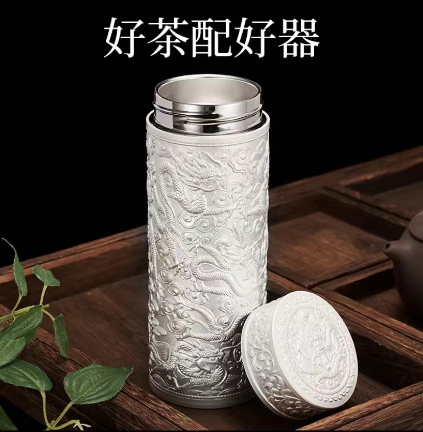 九龙银杯高端龙凤呈祥银杯金杯保温水杯