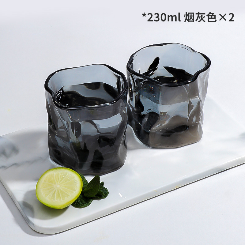 2个装ins风创意折纸杯扭扭玻璃杯酒吧威士忌透明啤酒杯玻璃杯水杯
